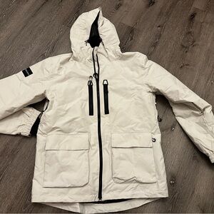 Men's Cream Hooded Ski Jacket with Black Details